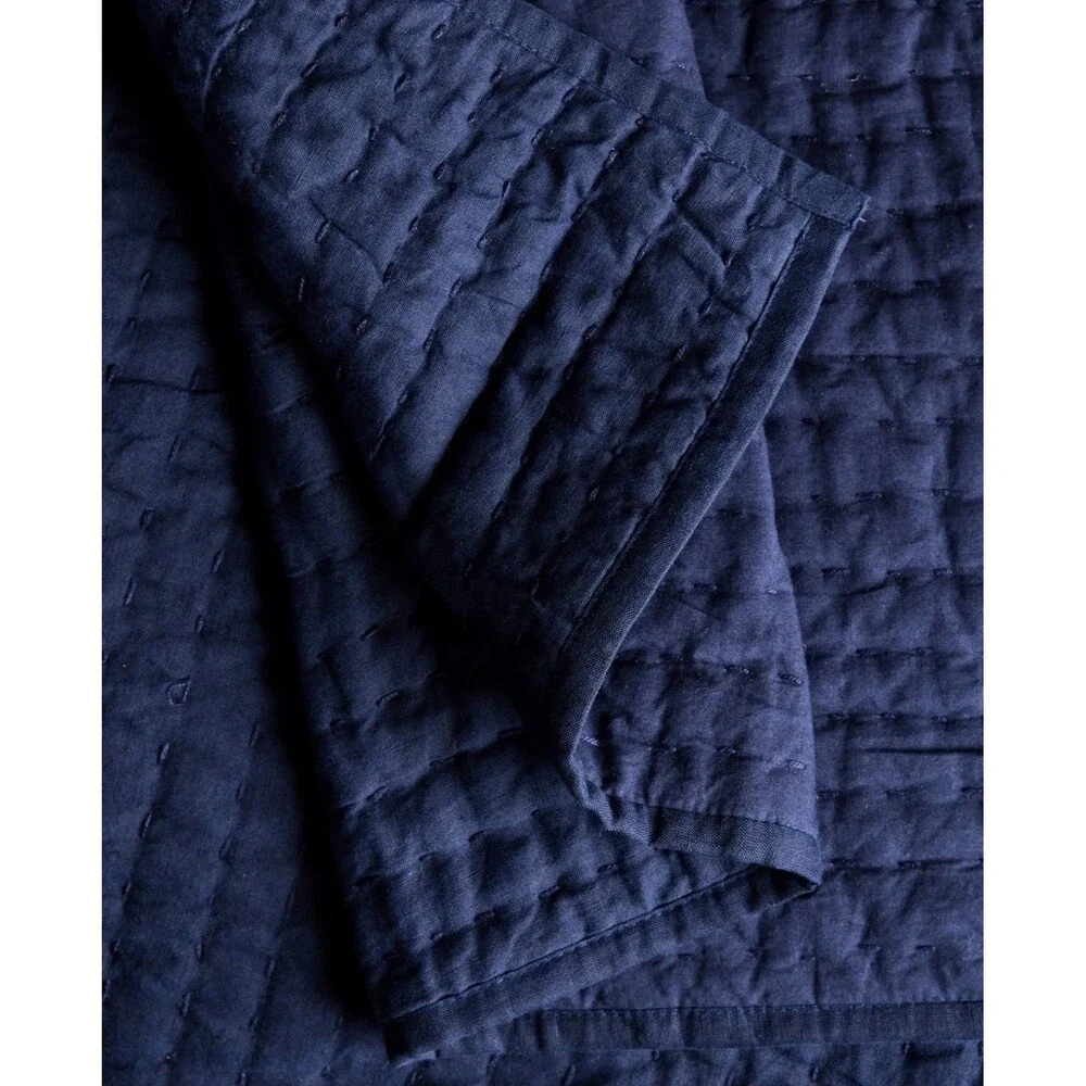Quince European Linen Cotton Stitch Quilt Set Full / Queen Navy $189.90 Retail